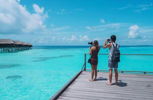 Tourists taking photos in Maldives