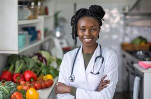 Nutritionist in white lab coat photo