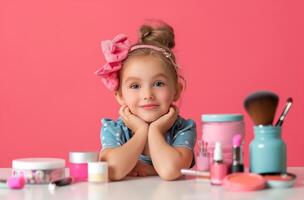 Little girl playing with makeup photo