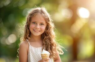 sonriente niño con hielo crema foto