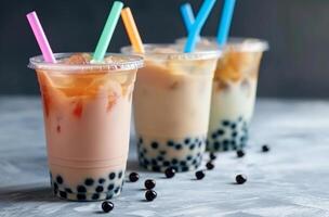 Bubble tea trio with straws photo