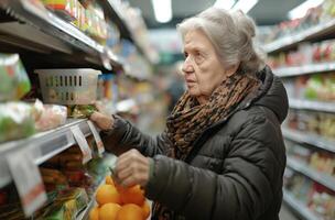 An elderly woman is shopping photo
