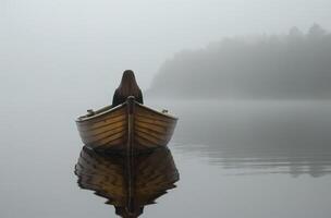 Reflective foggy lake journey photo