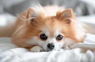 Pomeranian dog on white photo