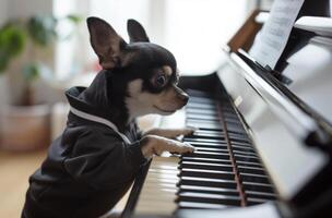 Piano playing chihuahua in suit photo