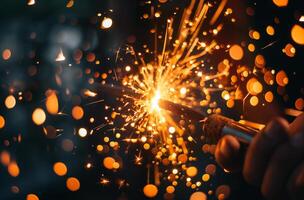 Hand holding lit sparkler photo