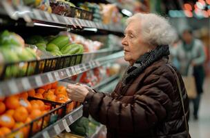 Elderly woman selecting citrus fruit photo