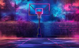 Neon basketball hoop and ball photo