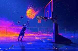 Neon basketball player shooting photo