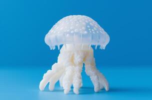 White jellyfish blue background photo