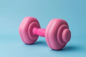 Pink dumbbell on blue photo