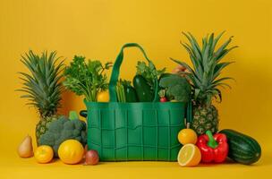 Green silicone tote with vegetables photo