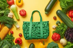 Green silicone bag with vegetables photo