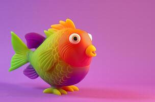 Colorful toy fish on purple photo