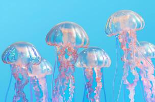 Iridescent jellyfish on blue background photo