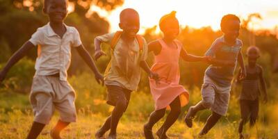 AI generated Group of happy friendly children having fun together for Children's Day holiday photo