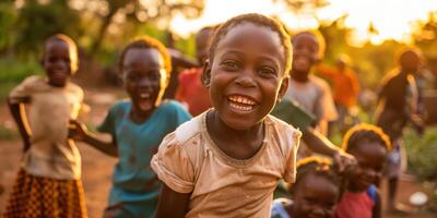 AI generated Group of happy friendly children having fun together for Children's Day holiday photo