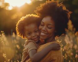 AI generated Happy mother and children with cheerful emotions in a festive mood on Mother's Day photo