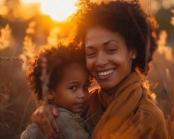 AI generated Happy mother and children with cheerful emotions in a festive mood on Mother's Day photo