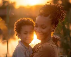 AI generated Happy mother and children with cheerful emotions in a festive mood on Mother's Day photo