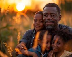 AI generated Family unity theme with joyful children and father for Father's Day holiday photo