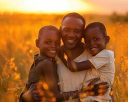 AI generated Family unity theme with joyful children and father for Father's Day holiday photo