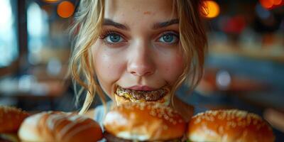 ai generado tema de insalubre comiendo con excesivo consumo de azúcar y carbohidratos foto