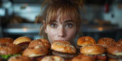 ai generado tema de insalubre comiendo con excesivo consumo de azúcar y carbohidratos foto