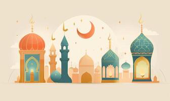 AI generated The theme of the Muslim holiday Ramadan Eid Mubarak. Background in islamic arabic style photo