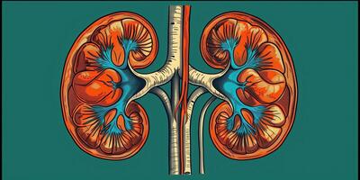 ai generado ilustración de humano riñón órganos en Arte estilo para médico temas foto