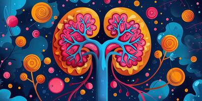 AI generated Illustration of human kidney organs in art style for medical themes photo