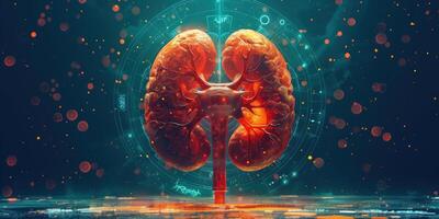 AI generated Illustration of human kidney organs in art style for medical themes photo