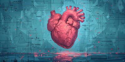 AI generated Illustration of a human heart in art style for medical themes photo