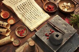 AI generated Theme of healthy and natural traditional Chinese medicine photo