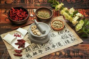 AI generated Theme of healthy and natural traditional Chinese medicine photo