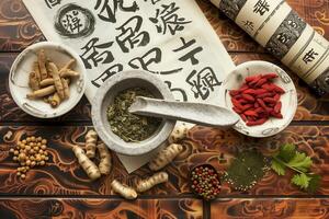 AI generated Theme of healthy and natural traditional Chinese medicine photo