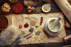 AI generated Theme of healthy and natural traditional Chinese medicine photo