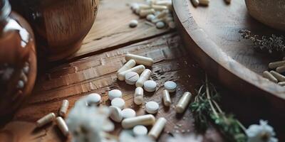 AI generated Eco medicine theme for health with organic pills photo