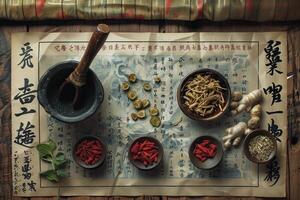 AI generated Theme of healthy and natural traditional Chinese medicine photo