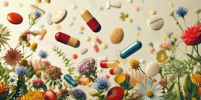 AI generated Eco medicine theme for health with organic pills photo