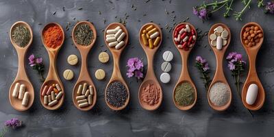 AI generated Eco medicine theme for health with organic pills photo