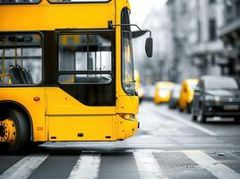 ai generado público transporte amarillo autobús para suelo transporte foto
