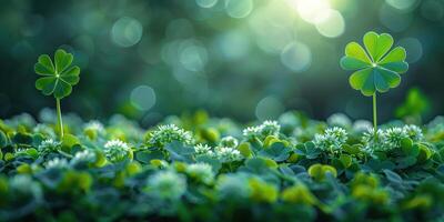 AI generated Clover plant is an Irish symbol of good luck for St. Patrick's Day photo