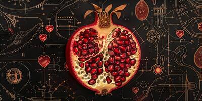 Art execution of pomegranate fruit with abstract background photo