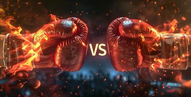 Confrontation theme with boxing fighting gloves on fire photo