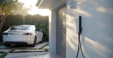 Technological charging for electric vehicles. The topic of alternative energy to protect the environment photo