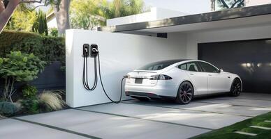 Technological charging for electric vehicles. The topic of alternative energy to protect the environment photo