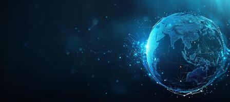 Banner with the theme of technology and communications with global earth for business, internet and 5g networks photo