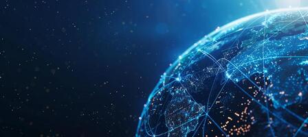 Banner with the theme of technology and communications with global earth for business, internet and 5g networks photo