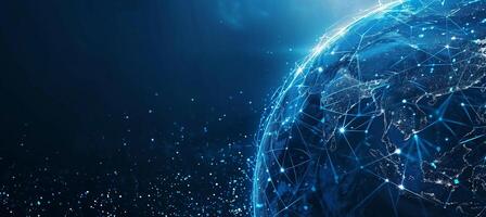 Banner with the theme of technology and communications with global earth for business, internet and 5g networks photo